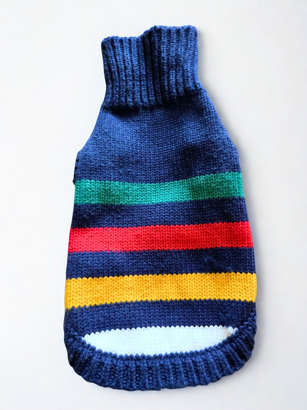 Hudson Bay Co. Navy Striped Knit Pet's Sweater with Multicolor Bands